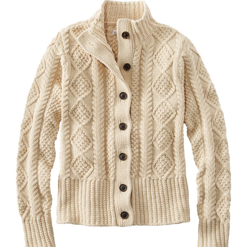 LL Bean Beige Cable Knit Cardigan